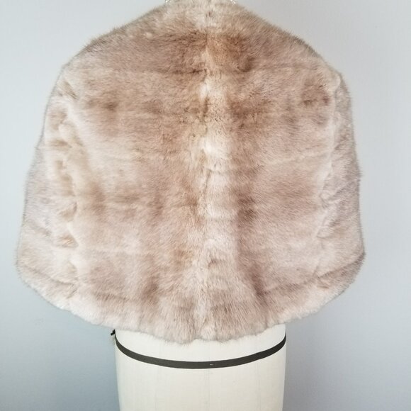 Vintage Silver Taupe Mink Stole Fur w/ Cross Feature * Bridal Mink Cape Capelet - Picture 7 of 12
